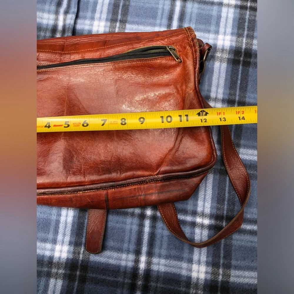 Men’s leather messenger bag brief case rustic, brown, buckles, business travel